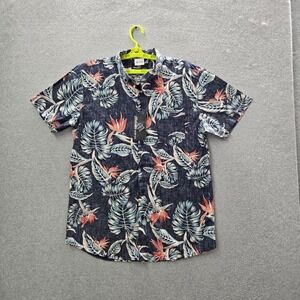 Molokai Surf Co. Men Button Up Shirt L Navy Floral Hawaiian Shirt